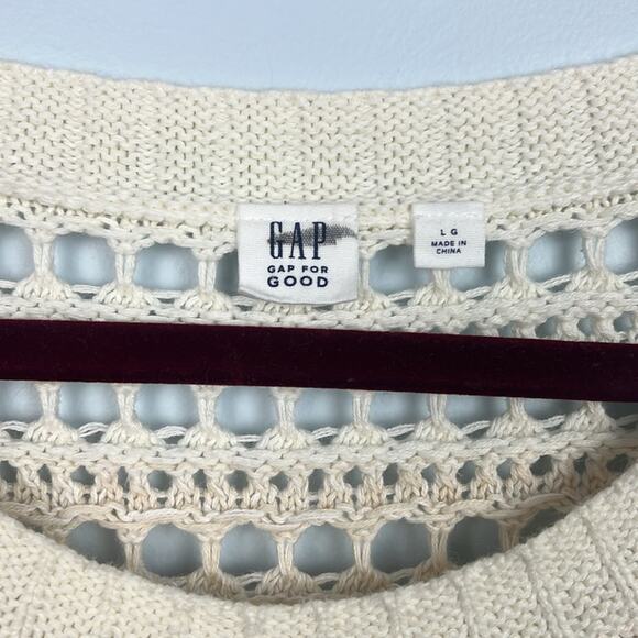 Gap neutral open crochet knit striped bell sleeve boho sweater size large - Picture 3 of 8